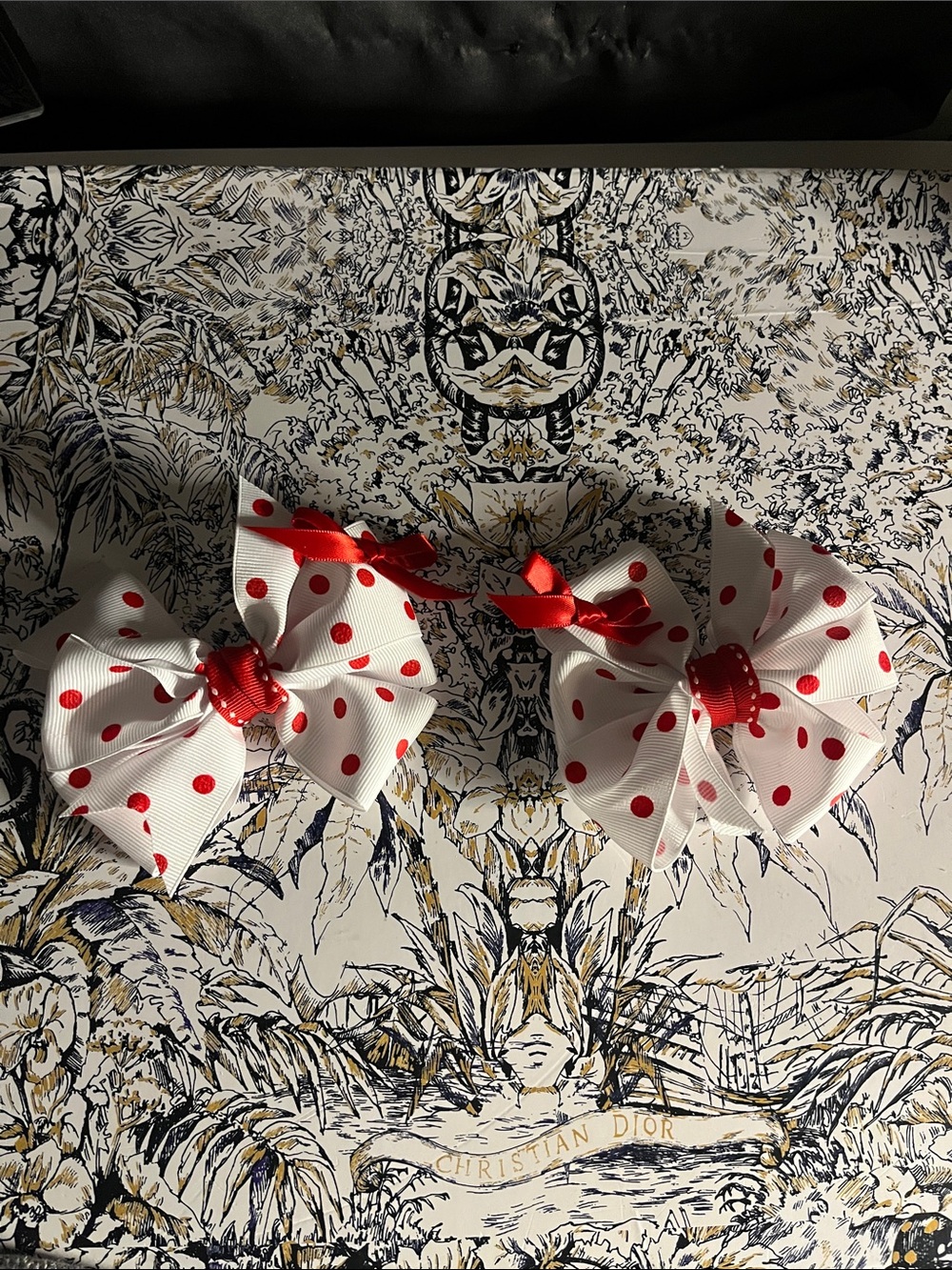 Handmade White Bow Hair Clips with Red Polka Dots